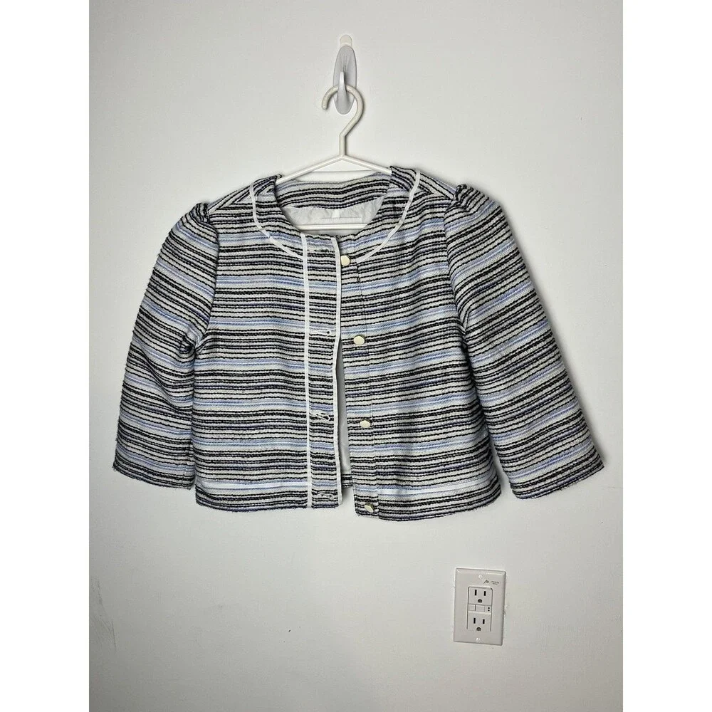 Janie and‎ Jack Jacket Girls 12 Blue Black White Striped Tweed Snap Button Lined